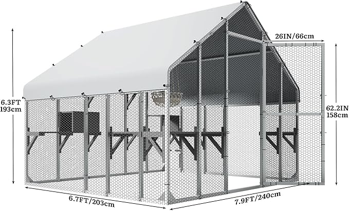 DWVO 94 Inch Catio Outdoor Cat Enclosure, Large Outdoor Cat House for Multiple Cats, Metal Cat Cage Outdoor with Weatherproof Roof, 7 Platforms, 2 Resting Box and Cat Hammock Bed