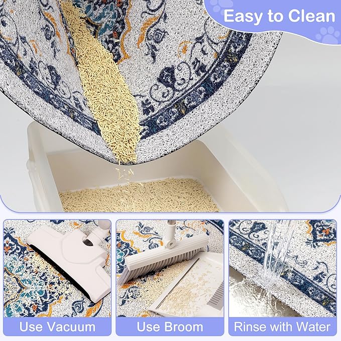 Bienbee Cat Litter Mat, 33" x 22" Large Size Litter Box Mat Rug with Non-Slip Bottom,Urine and Water Proof, Easy to Clean Cat Supplies Essentials for Indoor Kitty Kitten Floor, Blue L