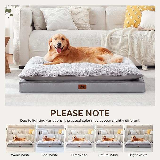 2-Pack Waterproof Dog Bed Large Size Dogs, Plush Cushion & Orthopedic Egg-Crate Foam Mattress for Senior Dogs, Washable Dog Crate Bed with Removable Cover, Light Grey