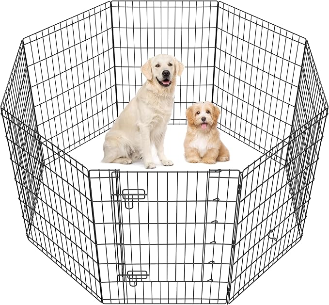 Yaheetech 34" High 8 Panel Foldable Metal Dog Exercise Pen Pet Playpen Dog Fence Outdoor & Indoor Use for Small Animals with Door Black