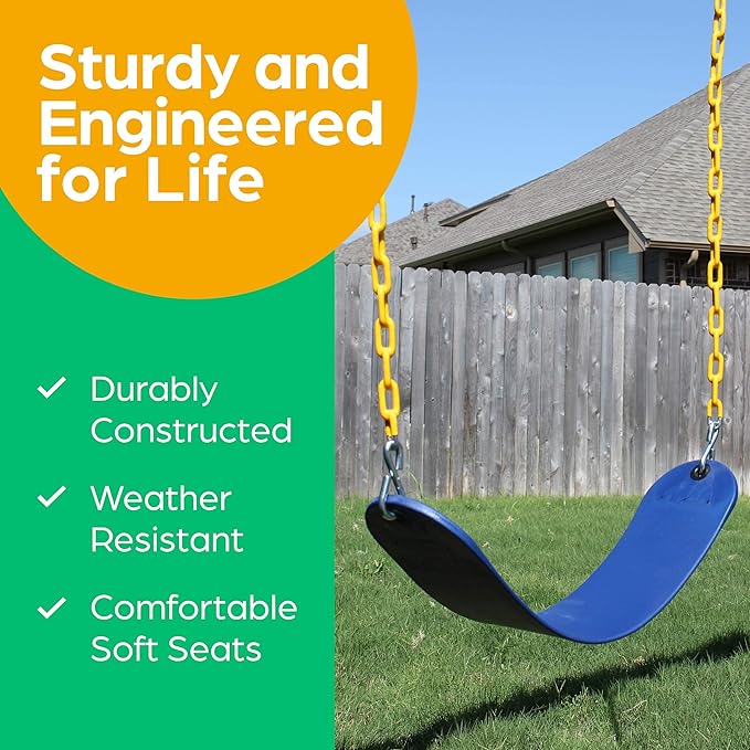 Jungle Gym Kingdom Swing for Outdoor Swing Set - Pack of 1 Swing Seat Replacement Kit with Heavy Duty Chains - Backyard Swingset Playground Accessories for Kids (Blue)