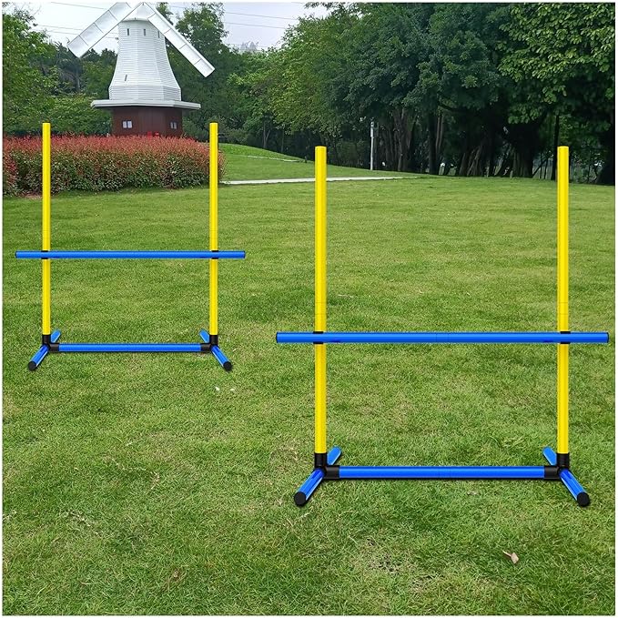 Dog Jump Hurdles Training Equipment,Indoor or Ourdoor,Dog Agility Training Equipment,Jump Obstacle Course for Dogs Outdoor, Playground Equipment,Carrying Bag (2 Sets)…, blue yellow