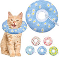 Cat Cone Collar Soft, Adjustable Cat Recovery Collar Kitten Cones to Stop Licking, Cute Donut E Collar After Surgery, Anti-Lick Wound Healing Elizabethan Collar for Kitten (Blue Daisy, Small)