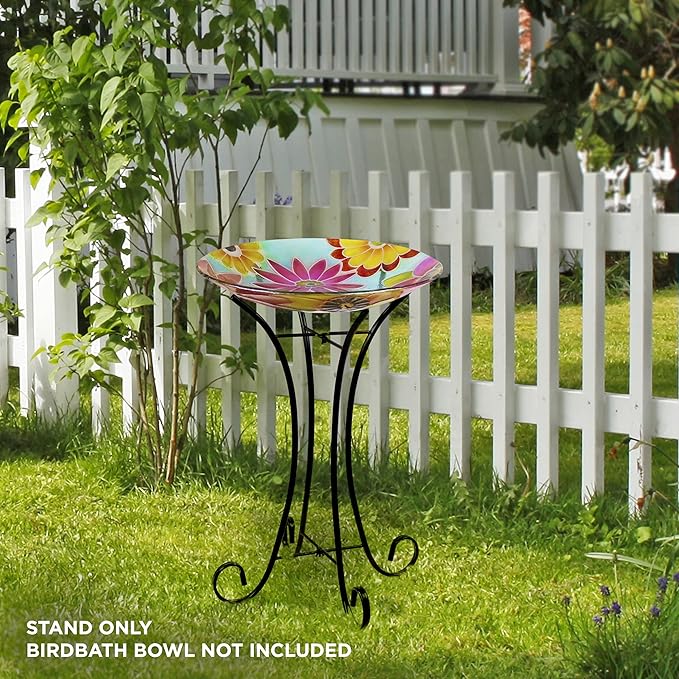 Alpine Corporation 18" Outdoor Birdbath Bowl Topper with Metal Stand, Garden Decor