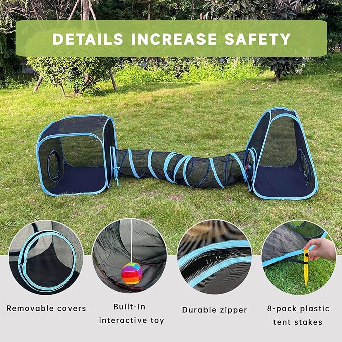 Outdoor Cat Enclosures, Cat Tunnels Tents Cubes for Indoor Cats with Play Ball, Collapsible Outside Playpen Tunnel for Kitty, Rabbit, Puppy and Small Animals