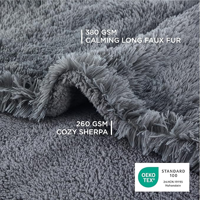 Bedsure Waterproof Dog Blankets for Large Dogs - Cat Blanket for Bed Couch Protector Washable Long Faux Fur, Calming Soft Reversible Throw Furniture Protection for Puppy Pet, 60"x80", Grey