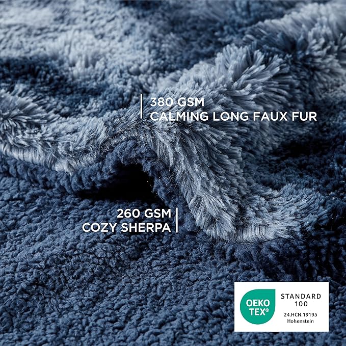 Bedsure Waterproof Dog Blankets for Large Dogs - Calming Cat Blanket for Couch Protector Washable, Long Faux Fur Pet Throw Blanket for Puppy, Reversible Furniture Protection, 50"x60", Tie-dye Navy