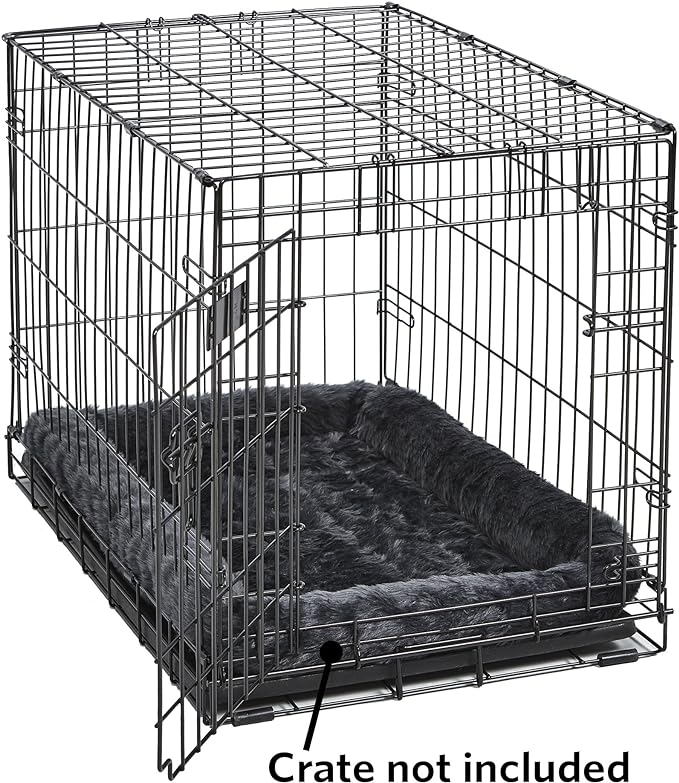 MidWest Homes for Pets QuietTime Dog Bed – Gray Faux Fur Bolster, Ultra-Soft and Machine Washable, Fits 24-Inch Crates and Carriers, for Small Breed Dogs