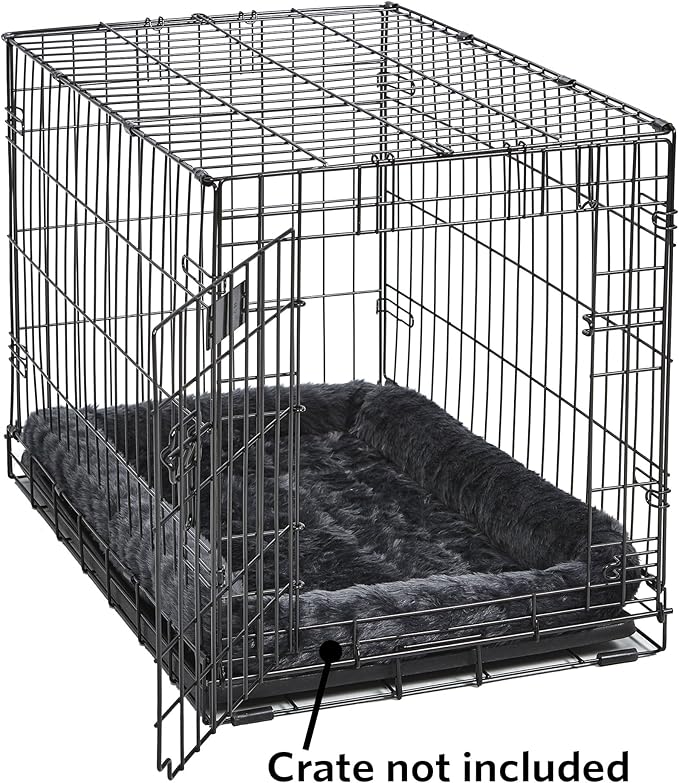 MidWest Homes for Pets QuietTime Dog Bed – Gray Faux Fur Bolster, Ultra-Soft and Machine Washable, Fits 48-Inch Crates and Carriers, for Extra-Large Breed Dogs