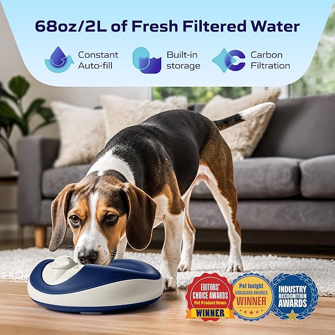 Filtered Portable Dog Water Dispenser [Upgraded 2026], 1L / 34oz, Automatic Pet Water Dispenser, No Spill, Noise-Free Dog Water Bowl Dispenser, No Power, Ideal for Small Pets