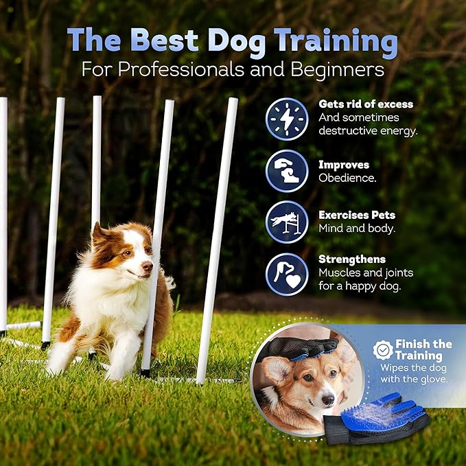 Dog Agility Course Backyard Set, Including Dog Tunnel Bags for Agility Dog Jumps and All Toys - Professional Dog Agility Equipment Range - Dog Training Course Equipment, Dog Obstacle Course Backyard