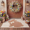 Tinideya 2 Pcs Bunny Door Mat Rabbit Welcome Non Slip Coir Mats Brown and White Stripe Floor Layering Doormats Seasonal for Front Porch Entryway Decor(Rabbit)