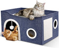 Heeyoo Cat House for Indoor Cats - Large Cat Bed Cave with Fluffy Ball and Scratch Pad, Foldable Cats Houses & Condos, Cat Hideaway, Covered Kitty Bed for Multi Small Large Kitty, 23.8x15.9x13.2 Inch