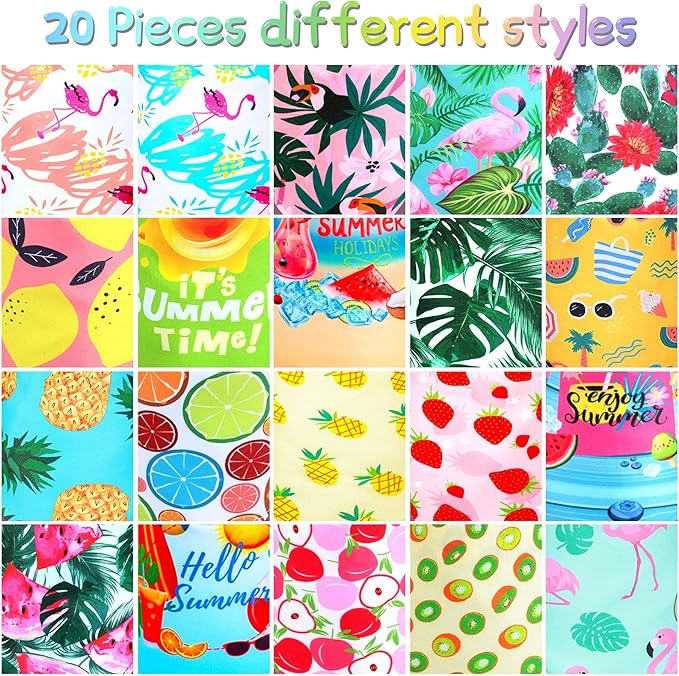 Frienda 20 Pcs Summer Spring Dog Bandanas Hawaiian Style Washable Triangle Pet Bibs Assortment Puppy Kerchief Accessories for Small Medium Pets Dogs Cats(Large)