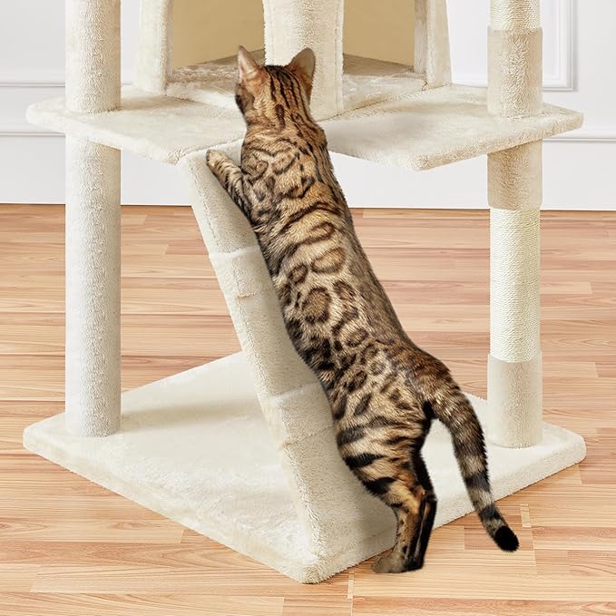 Yaheetech XL Cat Tree, 80in Multi-Level Cat Tower w/Scratching Posts, Double Condo, Perched Platforms and Dangling Balls, Pet Stand House for Kittens, Beige