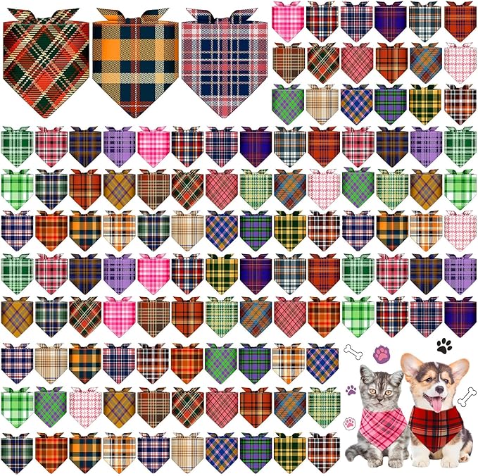 Sanwuta 120 Pcs Stripe Dog Bandanas Bulk Bandanas for Doggies Adjustable Washable Pet Triangle Scarf Stripe Pattern Dog Scarf for Small and Medium Dogs, 30 Style