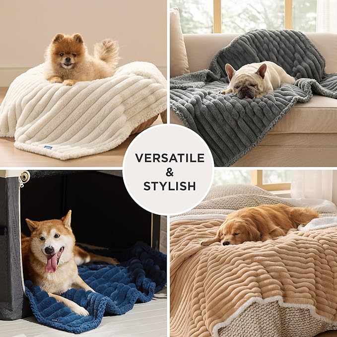 Bedsure ComfyFleece™ Waterproof Dog Blankets for Large Dogs - Soft Pet Cat Blanket Corduroy Fleece for Couch Bed Protector Washable, Cozy Calming Reversible Furniture Protection,50"x60", Navy Blue