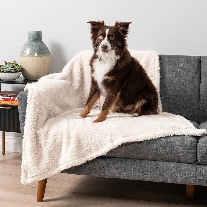 PetAmi Dog Blanket for Large Medium Dogs, Beige Fluffy Soft Sherpa Fleece for Puppy, Kitten, Doggie - Calming Pet Throw for Bed, Washable Sofa Couch Cover, Large 40x60