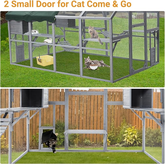 PeakPursuit Extra Large Cat Enclosure,110 Inch Large Catio with Waterproof Roof, Pet Habitat for 57 FT² Space, Outdoor Pet House with 7 Platforms,2 Resting Box and 2 Bridges, for Small Animals Use