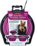 Loving Pets Bella Roma Double Diner Collapsible Dog Bowls - Silicone Dog Bowls, Foldable Bowl, Puppy Essentials & Hiking Pet Supplies Great for Home & Travel (Pink, Small)