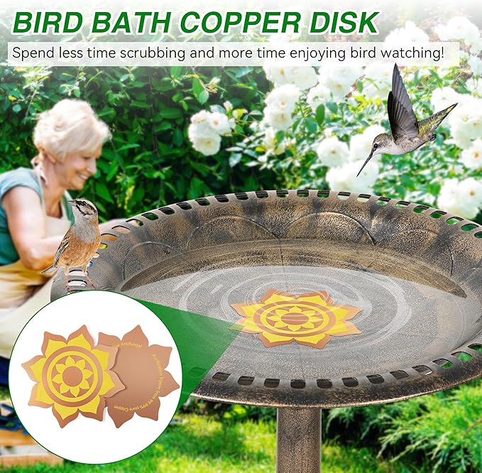Saillong 2 Pack Bird Bath Copper Disk, Reinforced 99.99% Pure Copper Bird Bath Purification Disk for Physical Clean Water, Birdbaths Cleaner for Outdoor Birdbaths, Bowl and Garden Fountain (Petal)
