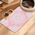 Pet Feeding Mat,Boho Mandala Absorbent Dog Cat Food Mat Pink Flower Dog Mat with Rubber Backing,Non-Slip Water Bowl Placemat,Pet Supplies 16" x 24"