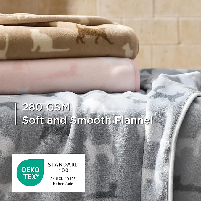 Bedsure 1 Pack 3 Pet Blankets, Super Soft Fluffy Premium Fleece Flannel Portable Throw Dog Blankets for Small Dogs, Printed Cat Puppy Blanket Pink/Grey/Brown Small(20x30 inch)