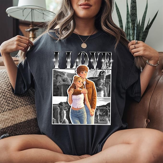 Custom Bootleg Rap Tee, Personalized Girlfriend Vintage Graphic T-Shirt, Photo Shirt, Valentine Birthday Gifts