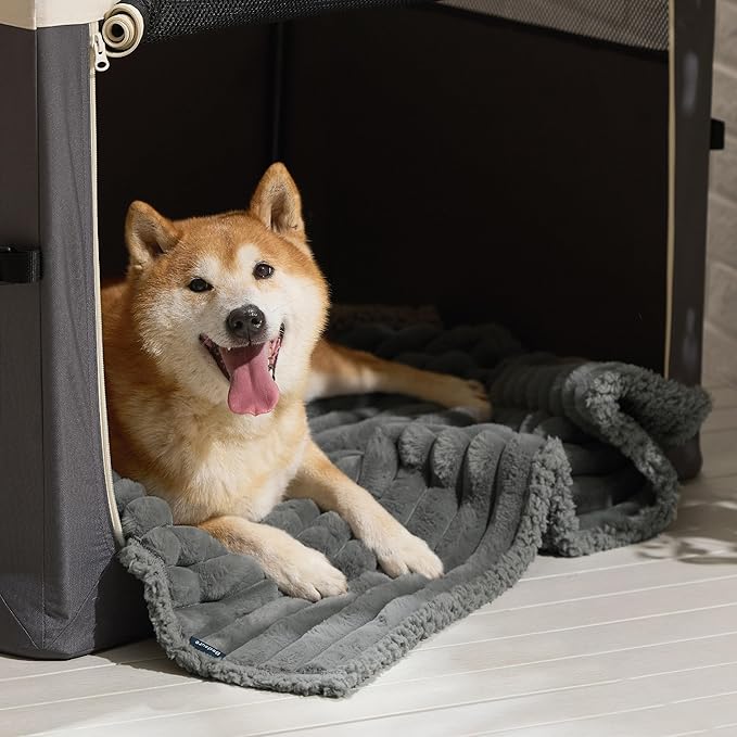 Bedsure ComfyFleece™ Waterproof Dog Blankets for Large Dogs - Soft Pet Cat Blanket Corduroy Fleece for Couch Protector Washable, Cozy Calming Reversible Furniture Protection,40"x50", Warm Grey