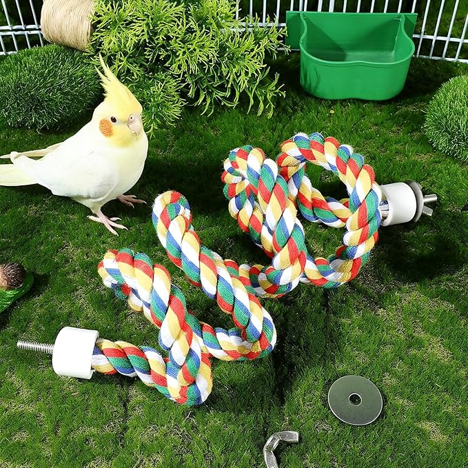 iplusmile Bird Rope Perch Swing & Climbing Toy - 40-Inch Extra Long Soft Spiral Colorful Cotton Rope for Parrots Cockatiels Parakeets Budgie Cage Accessories