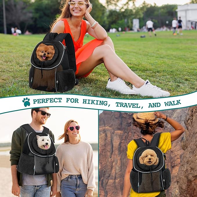 PetAmi Dog Front Carrier Backpack, Ventilated Adjustable Dog Pet Cat Chest Carrier Backpack, Dog Carrier for Hiking Camping Travel, Small Dog Puppy Medium Cat Carrying Bag, Max 14 lbs, Black