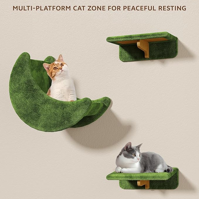20-in-1 Cat Wall Shelves, Wall Mounted Cat Furniture w/Plush Fabric, Cat Climbing Wall System, 63''H Cat Tower w/Scratching Posts, Cats Shelf with 40''L Tunnel, Condos, House, Step and Ladder