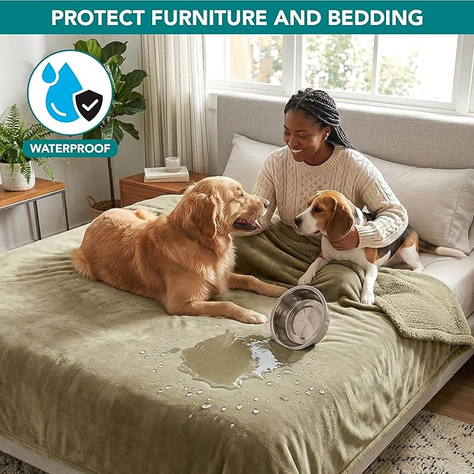 PetAmi Waterproof Dog Blanket for Queen Bed Large XL Dog Throw for Couch Cover Leakproof Furniture Protection, Sherpa Fleece, Reversible Soft Washable 90x90 Taupe Taupe