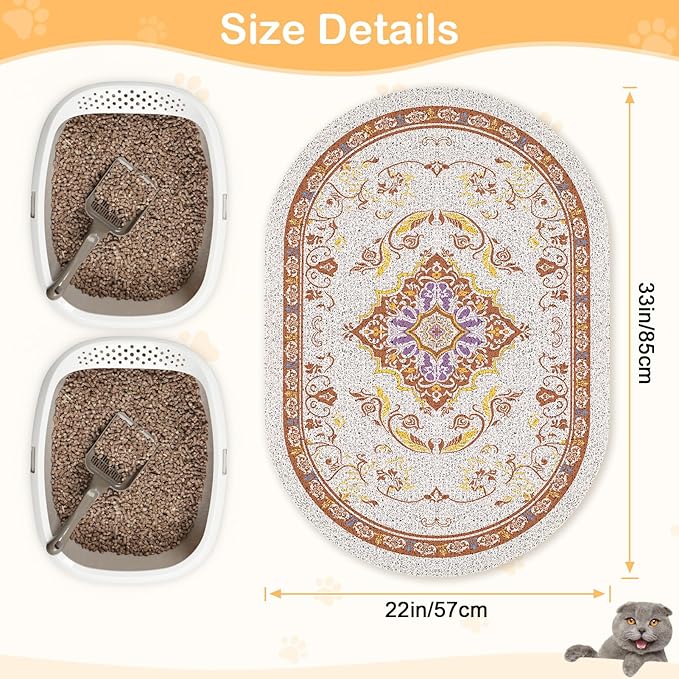 Bienbee Cat Litter Mat, 33" x 22" Large Size Litter Box Mat Rug with Non-Slip Bottom,Urine and Water Proof, Easy to Clean Cat Supplies Essentials for Indoor Kitty Kitten Floor, Brown L