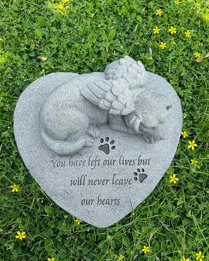 Angel Dog Pet Memorial Stone, Outdoor Decor, Pet Loss Headstone, Memorial Sculpture for Dog Grave Marker