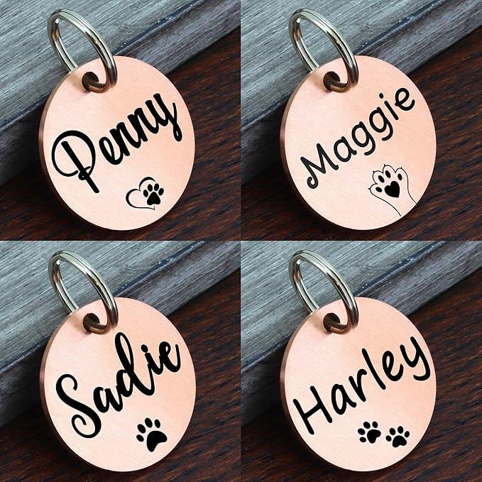 Ultra Joys Dog ID Tag, Custom Pet Tag, Personalized Dog Tags, Pet ID Tag, Brushed Stainless Steel Round Cat Tag Rose Gold Small
