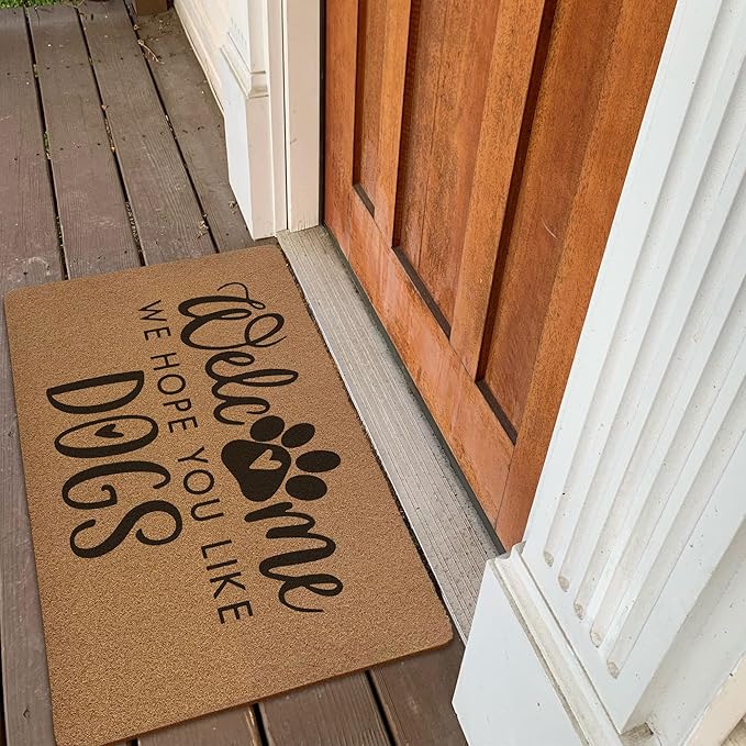 Funny Dog Welcome Door Mats, We Hope You Like Dogs Door Mat for Home Outside Entryway, Outdoor Pet Lover Owner Gift, Artificial Coir Doormat Rugs for Patio Kitchen Decor, 17x30 Inch