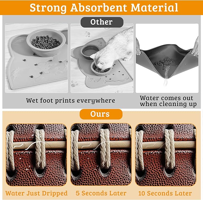 Football Texture Feeding Mat,Laces Stripes Absorbent Quick-Dry Cat Dog Food and Water Bowl Mats,Non-Slip Rubber Backing Mat,Cat Dog Accessories Supplies 16" x 24"