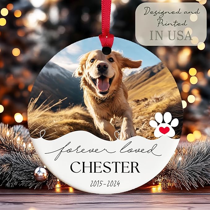 Customized Christmas Pet Photo Ornament with Text - Personalized Dog, Cat Sympathy Keepsake, Memorial Gifts - Acrylic & White Home, Christmas Tree Decoration Accessories