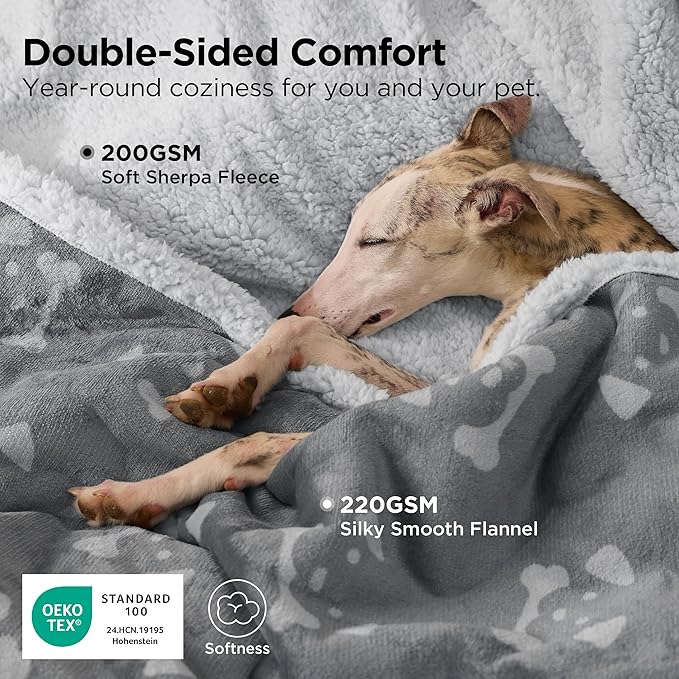 Bedsure Waterproof Dog Blankets for Large Dogs - Soft Print Sherpa Fleece Pet Cat Blanket Washable for Couch Protection, Cozy Plush Reversible Throw Furniture Protector, 40"X50", Smokey Grey
