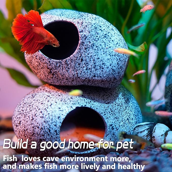 Aquarium Decorations Cave Fish Tank Accessories Rock Decor for Shrimp Cichlid Hiding Breeding Small Fish Bowl Hide Decoration Betta Toys Hideout Stones House（Small）