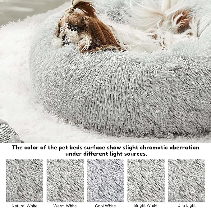WESTERN HOME WH Calming Dog & Cat Bed, Round Soft Anti-Anxiety Donut Cuddler Warming Cozy Fluffy Faux Fur Plush Cushion Bed for Small Medium Dogs and Cats (20"/24"/27"/30"), Smoke Grey
