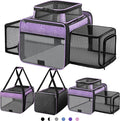 Top and 2 Sides Expandable Cat Carrier 18x11x11, TSA Airline Approved Dog Carriers for Small Dogs, Soft-Sided Pet Carrier with Self-Locking Zippers for Kitten,Rabbit, Puppy, Guinea Pig Purple