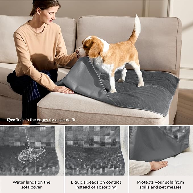 Bedsure Waterproof Bed Cover for Dogs Washable - Waterproof Blanket for King Bed Couch Sofa Cozy, Lightweight Furniture Protector for Pet Cat Quick Drying, Ash Grey, Cal King，82x120IN