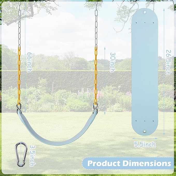 Sunnyglade 2PCS Swings Seats Heavy Duty with 66" Chain, Playground Swing Set Accessories Replacement with Snap Hooks, Support 250lb (2, Pastel Blue)