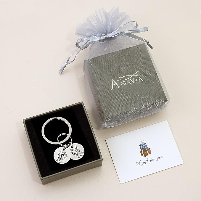 Anavia Personalized Pet Portrait Keychain, Customized Pet Photo Handmade Engraved Cat Dog Memorial Keepsake Sympathy Gifts