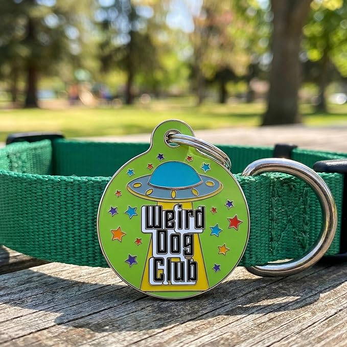 Bad Tags Personalized Dog and Cat ID Tags in 25+ Designs and 2 Sizes - 5 Lines of Custom Engraved Text - Funny Cute Personalized Pet Tags (Weird Dog Club, Large (1.25 inch))