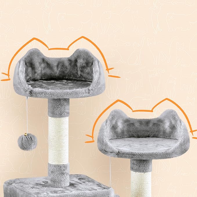 Yaheetech Cat Tree, 82.5in Large Tower w/Hammock, 2 Kitty-Ear Perches, 2 Cozy Condos, Scratching Posts, Basket, Furniture for Large Cats, Kittens, Light Gray