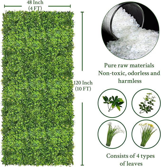 Artificial Plant Wall Roll: 48 X120 in (40 sqft) UV-Anti Ivy Privacy Fence Screen Faux Greenery Panels Backdrop Boxwood Ivy Vine Leaf Hedge Fence for Indoor Outdoor Green Decor