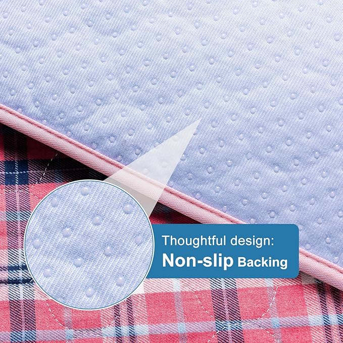 OUTCREATOR® Washable Bed Pads 34" x 54" (Pack of 2) for Incontinence Mattress Protector, Reusable Underpads for Elderly, Adults, Kids, Pets with Anti-Slip Bottom (Pink Plaid)